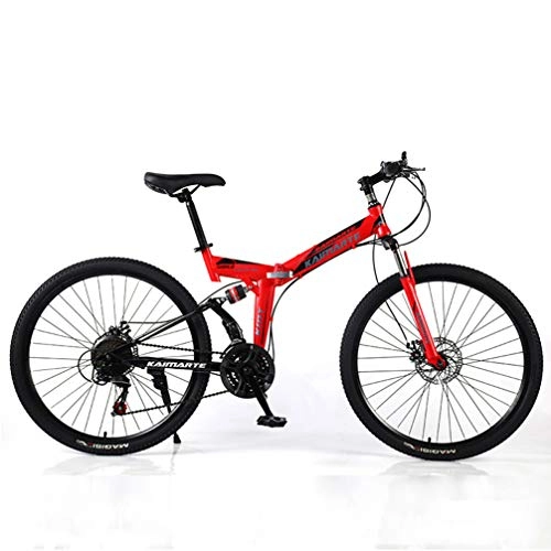 Folding Bike : YUKM 40-Spoke 5-Color 26-Inch Folding Mountain Cross-Country Bike, Beginner Practice Bike, 3-Speed Configuration, Dual Disc Brakes, Red, 26 inch 24 speed