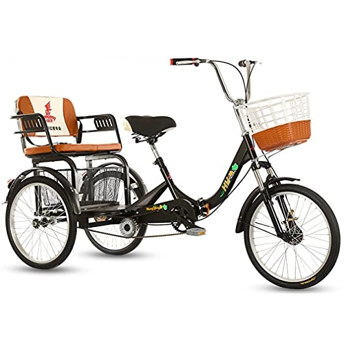 Folding Bike : YUKM Adult Folding Tricycles, Singe Speed Adult Trikes, 20 Inch Double Chain 3 Wheel Bikes with Basket -For Adults, Women, Men, Seniors, Black