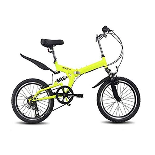 Folding Bike : YUN&BO 20-Inch Folding Bicycle, Ultra-Lightweight Portable 6-Speed Folding Bike, for Sports Outdoor Cycling Travel Commuting, Yellow