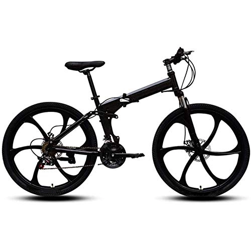Folding Bike : YUN&BO Foldable Men And Women Folding Bike-26 Inch Adult Men And Women Portable Commuter Shift Bicycle, MTB Bicycle with 6 Cutter Wheel, Black, 21 speed