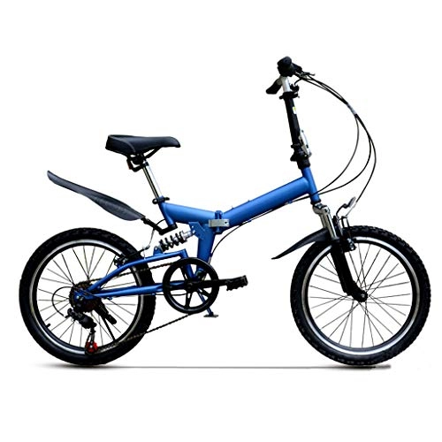 Folding Bike : YUN&BO Foldable Mountain Bike for Men And Women, Folding Portable Snow Bicycles Shock Absorption, 20 inch Off-Road Male Female Bicycle, Aluminum Alloy, Blue