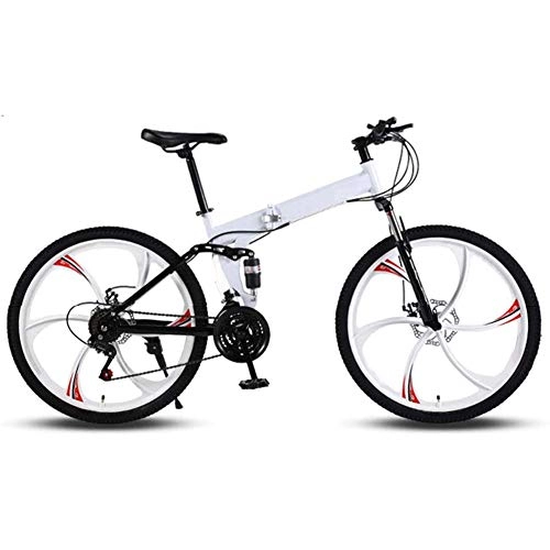 Folding Bike : YUN&BO Folding Bicycle, 24-Inch Woman / Man Bicycle Variable Speed Folding Mountain Bike, MTB Bicycle with 6 Cutter Wheel, Suitable for Height 145-160Cm, White, 24 speed