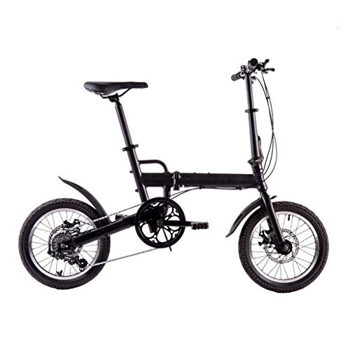 Folding Bike : YUN&BO Lightweight Folding Bicycle, 6-Speed 16 Inches Mountain Bike Dual Disc Brakes, Variable Speed Off-Road Bike for Sports Outdoor Cycling Travel, Black