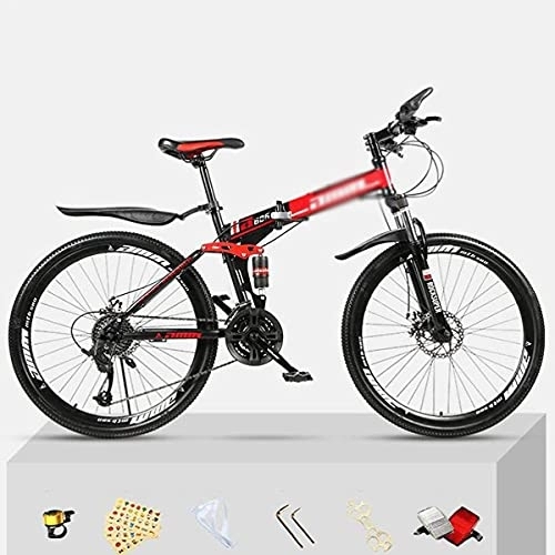 Folding Bike : YUNLILI Multi-purpose Folding Bikes 26 Inch Wheels Mountain Bicycle Carbon Steel Frame 21 / 24 / 27 Speeds With Disc Brake Front Suspension Fork (Color : Red, Size : 24 Speed)