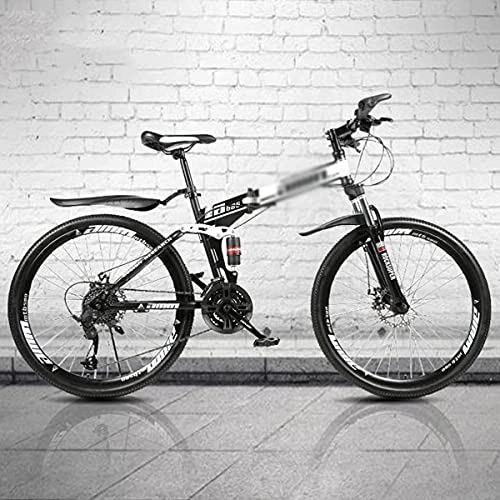 Folding Bike : YUNLILI Multi-purpose Mountain Bike 21 / 24 / 27 Speed Steel Frame 26 Inches 3 Spoke Wheel Dual Suspension Folding Bike For Men Woman Adult And Teens (Color : White, Size : 21 Speed)