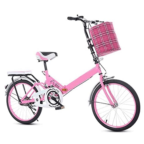 Folding Bike : YUNLILI Multi-purpose PING Folding Bikes 20 Inch Mini Portable Student Comfort Speed Wheel Folding Bike for Men Women Lightweight Folding Casual Bicycle Black (Color : Pink)