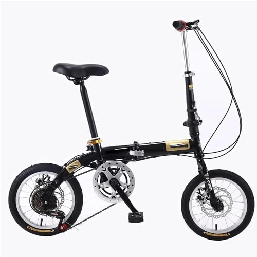Folding Bike : YUNYHAO 14 Inch Folding Bike, 5 Speed Portable Compact Student Bike, Light City Bike For Boys And Girls (Color : Black)