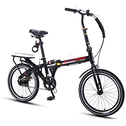 Folding Bike : Yunyisujiao 16-20inch Foldable Bicycle, Shifting Shock Absorption Small Wheel Ultralight City Bike, Variable Speed Portable Double Disc Brake Lightweight Folding Bike (Color : Black, Size : 20)