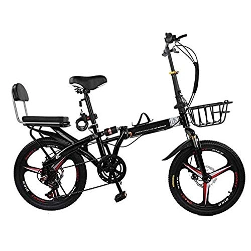 Folding Bike : Yunyisujiao 20 Inch Folding Bike, Full Suspension Mountain Bike Road Bike, Mini Folding Bike Fully Mountain Bike, Adult Super Light Student Children's Bicycle With Basket (Color : Black)
