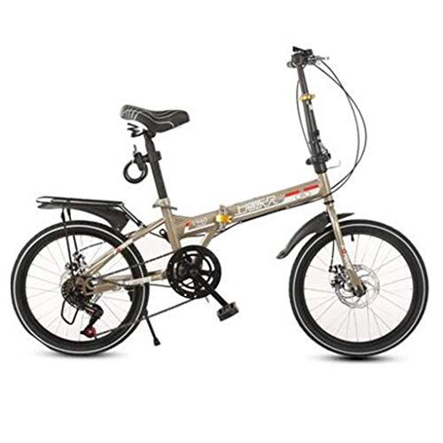 Folding Bike : Yunyisujiao Bicycle Folding Bicycle Adult Men And Women 20 Inch Folding Speed Bicycle Lightweight Portable Bicycle (Color : BEIGE, Size : 115 * 30 * 95CM)