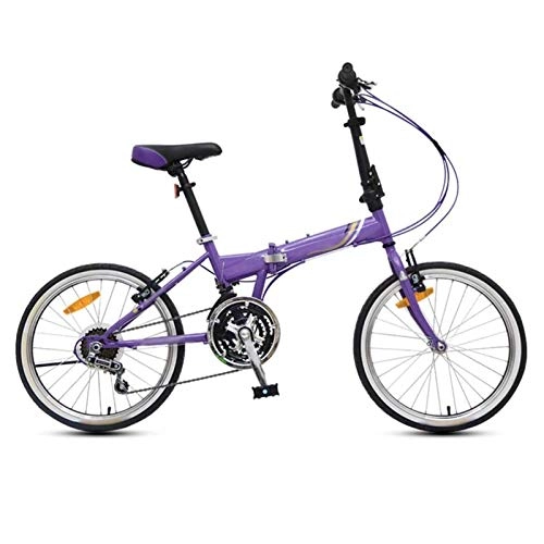 Folding Bike : Yunyisujiao Compact urban bike, 21-speed zoom 20-inch commuter Lightweight folding bike Shock absorption for men, women, easily foldable leisure bike (Color : Purple)