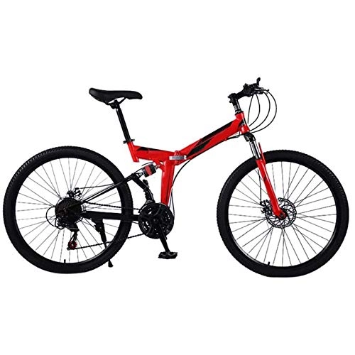 Folding Bike : Yunyisujiao Mountain Bikes, 24-inch folding mountain bikes, 21-Speed Bicycle Full Suspension MTB, Men And Women Portable Adult Bicycle (Color : Red)