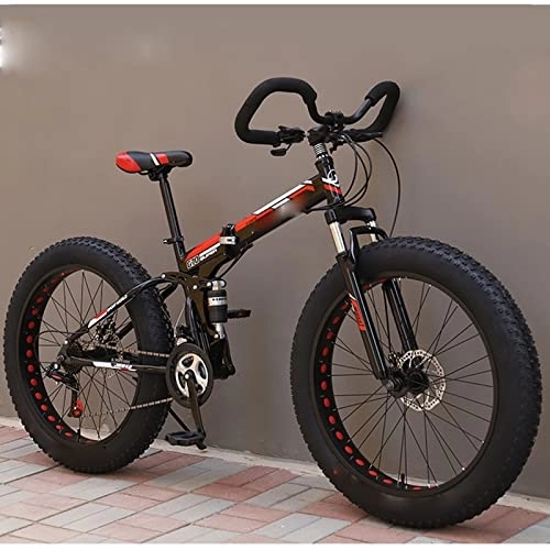 Folding Bike : YXGLL 26 Inch Folding Adult Snow Bike Ultra-wide Tires 4.0 Variable Speed Mountain Off-road Beach Road Bike (red 30)