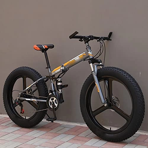 Folding Bike : YXGLL 26 Inch Folding Adult Snow Bike Ultra-wide Tires 4.0 Variable Speed Mountain Off-road Beach Road Bike (silver 21)