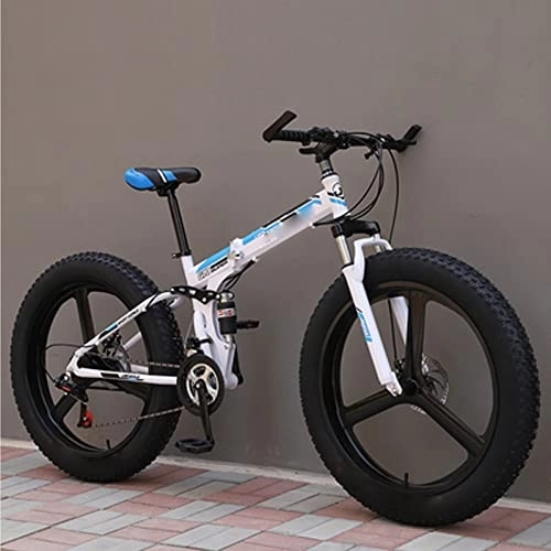 Folding Bike : YXGLL 26 Inch Folding Adult Snow Bike Ultra-wide Tires 4.0 Variable Speed Mountain Off-road Beach Road Bike (white 30)