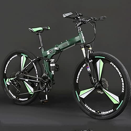 Folding Bike : YXGLL Mountain Bike 24 / 26 Inch Adult Folding Off-road 24 / 27 Variable Speed Male and Female Student Bicycle (green 24)