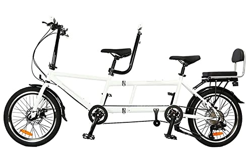 Folding Bike : YXWJ Tandem Bike - City Tandem Folding Bicycle, Foldable Tandem Adult Beach Cruiser Bike Adjustable 8 Speeds, White