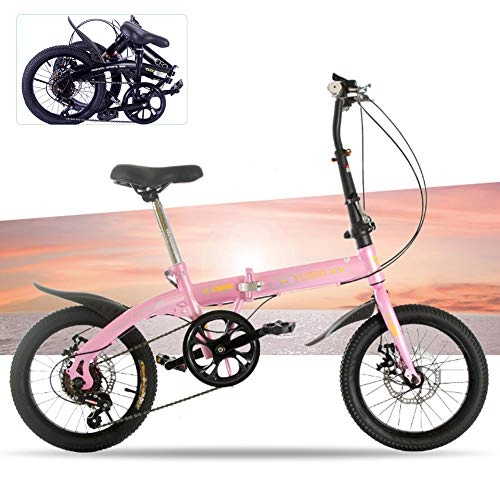 Folding Bike : YXYBABA 16-Inch Folding Speed Bicycle Ultra Light Variable Speed Portable Adult Small Student Male Bicycle Folding Carrier Bicycle Bike Unisex 7 Speed Folding Bike, Pink