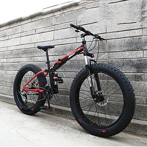 Folding Bike : YXYLD Fat Tire Mountain Bike, 26-inch Snowmobile for Men and Women, Folding Mountain Bikes with Dual Shocks and Dual Disc Brakes, High-carbon Steel Mountain Bicycles