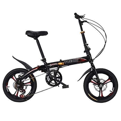 Folding Bike : YYSD 16 Inch Folding Bicycle Men and Women 6 Speed Portable Student Comfort Foldable Bike Double Disc Brake Shock Absorption Bicycle - 8s Fast Folding