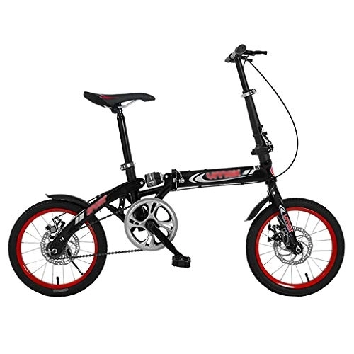Folding Bike : YYSD 16 Inch Lightweight Folding City Bike Bicycle, Small Portable Bicycle, Dual Disc brakes and Shock Absorber Bicycle, Adult Teenagers up to 130kg (Black)