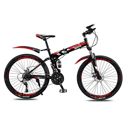 Folding Bike : YYSD 24 / 26 Inch Adult Folding Mountain Bike, High Carbon Steel Outroad Bicycle, 21-Speed Shock Absorption Dual Disc Brakes Portable Bicycle