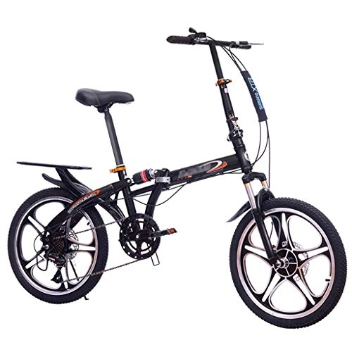 Folding Bike : YYSD Folding Bike, 6 Speed Portable Outdoor Travel Bikes, Shock Absorption and Dual Disc Brake Bike for Adult Student (16 / 20 Inch)