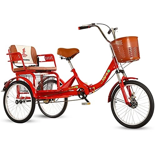Folding Bike : ZCXBHD Adult Folding Tricycles 1 Speed Folding Adult Trikes 20-Inch Brake System Cruiser Bicycles Large Size Basket for Outdoor Sports for Men / Women / Seniors / Youth with Shopping Basket for Seniors Red
