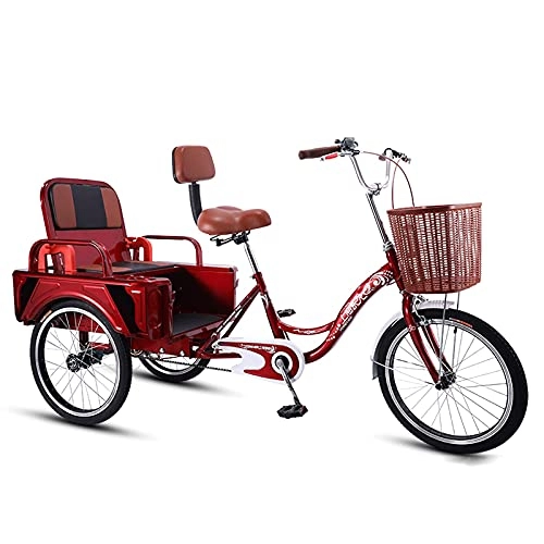 Folding Bike : ZCYY Adult Tricycle Cargo Basket Three Wheel Bike With Folding Seat Trike Bike Bicycle For Shopping Picnic Outdoor Sports Men Women(Color:red)