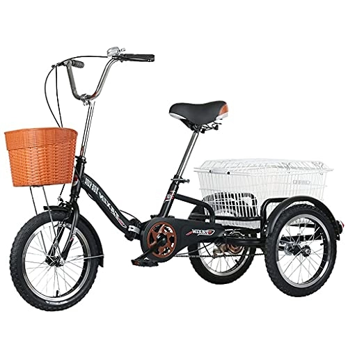 Folding Bike : ZCYY Adult Tricycles With Shopping Basket Folding Tricycle High Carbon Steel Folding Frame Trike Bike Bicycle For Picnic Shopping Work Men And Women(Color:black)