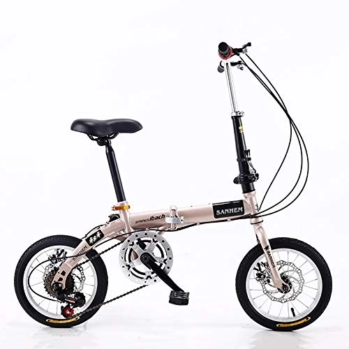Folding Bike : ZDXC Folding 14in Bicycle, 5 Speed Portable Student Compact Bicycle Urban Commuter Lightweight Bike for Men Women Child, 4 Colours