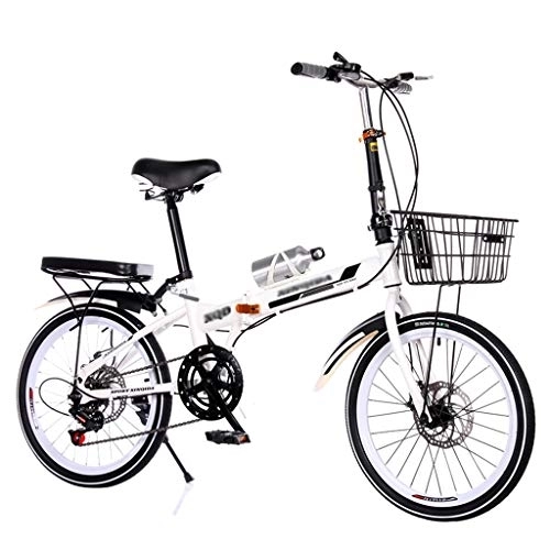Folding Bike : ZDXC Folding Bike, 20 Inch Lightweight Carbon Steel Bicycle For Men And Women, 7 Speed Dual Disc Brakes, Front+Rear Mudgard