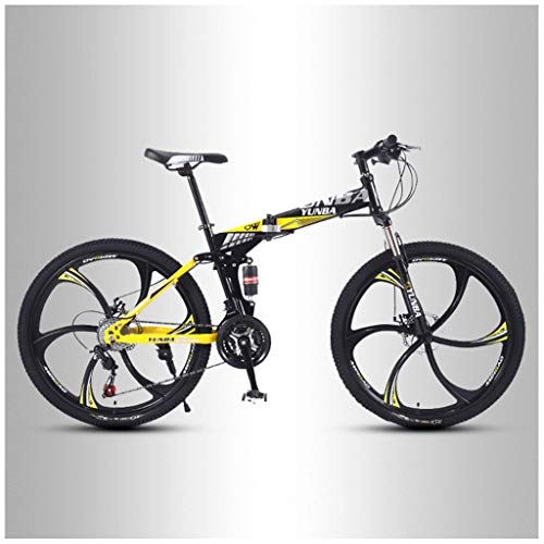 Folding Bike : ZDZXC Mountain Folding Bicycle Variable Speed Integrated Wheel Double Shock Absorption 21 Speed 26 Inch Outroad Mountain Bike Ten Seconds to Fold for Easy Portability