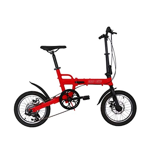 Folding Bike : ZDZXCMW Aluminum Folding Bicycle 16 Inch Speed Folding Bicycle Adult Student Travel Bicycle Double Disc Brake Portable Field Trip Cycling Fitness, red