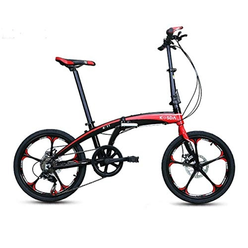 Folding Bike : ZDZXCMW Foldable Bicycle 20 Inch Aluminum Alloy Adult Portable Children's Folding Bicycle Lightweight Front And Rear Mechanical Disc Brakes, blackred