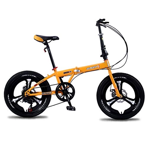 Folding Bike : ZDZXCMW Foldable Bicycle 20 Inch Speed Bicycle Male And Female Adult Portable Bicycle Student Folding Bike Double Disc Brake Safe Riding, Yellow