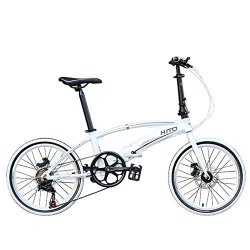 Folding Bike : ZDZXCMW Folding Bicycle Portable Aluminum Alloy Male And Female Adult Bicycle Outdoor Travel Camping Folding Car Front And Rear Mechanical Disc Brakes, White