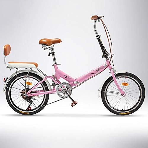 Folding Bike : ZEIYUQI Adult Folding Bike 20 Inch with Basket Variable Speed Road Bike Suitable for Work, Outdoor Riding, Family Picnic, pink, Single speed A