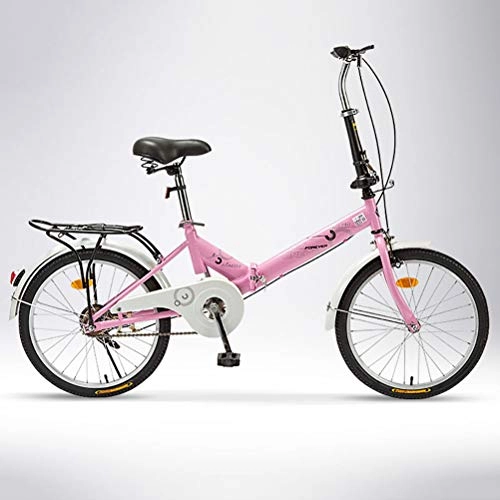 Folding Bike : ZEIYUQI Folding Bikes for Adults 20 Inch with Basket Variable Speed Road Bike Suitable for Outdoor Riding, pink, Single speed A