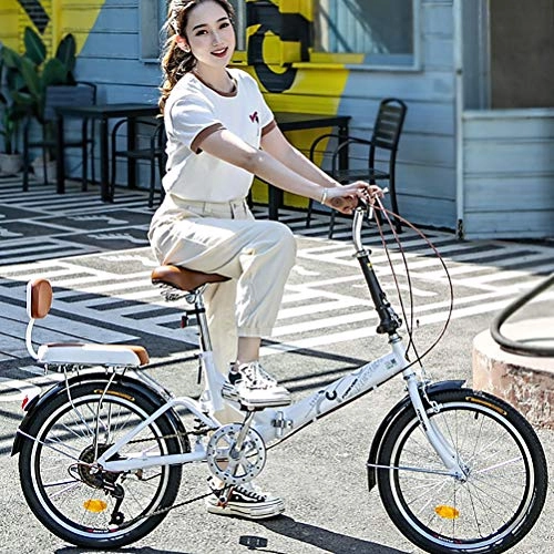 Folding Bike : ZEIYUQI Folding Bikes for Adults 20 Inch with Basket Variable Speed Road Bike Suitable for Outdoor Riding, white, variable speed A