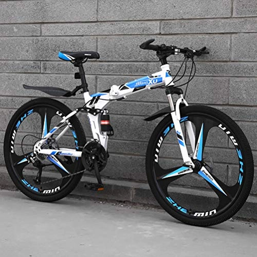 Folding Bike : ZEIYUQI Mountain Bike Adult Foldable High-Carbon Steel Hardtail Mountain Bike 26" 27-Speed Hiking, blue, 24 * 26"*6