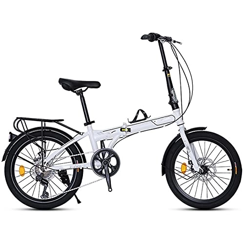 Folding Bike : ZEMENG 20" Folding Bike, Disc Brake Variable Speed PortableBicycle, Foldable Bicycle for Adult Men and Women Unisex, White