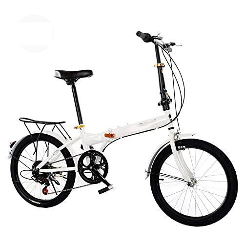 Folding Bike : ZEMENG 20" Variable Speed Folding Bicycle, Adult Folding Bicycle, Double V-Brake Commuter Bicycles, Unisex, White
