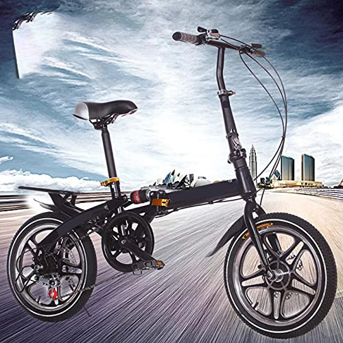 Folding Bike : ZEMENG Folding City Bike, Double Disc Brakes And Variable Speed Bicycle, Road Bikes with Rear Shock Absorbers for Outdoor Riding Unisex, Black, 14