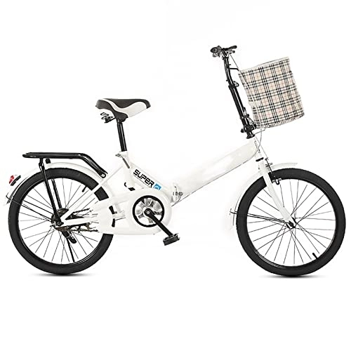 Folding Bike : ZEYHOME Compact City Commuter Bike, Adult Folding Bike with Rear Carry Rack, Single Speed Bikes High-carbon Steel Frame, Classic Bicycle Cycling for Outdoor(20inch, White)