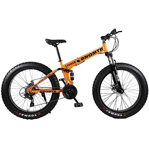 Folding Bike : ZFAME 26"Alloy Folding Mountain Bike 27 speed Double Suspension 4.0 Inch Fat Tire Bike Can Cycling Snow, Mountains and Roads, beaches, ETC, Orange