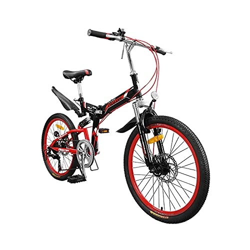 Folding Bike : ZHANGOO 7-speed Transmission, 160 Cm Body, Dual Shock Absorbers, Folding Bicycle, Dual Disc Brakes, Folding Self-adjusting For Leisure Travel, Red