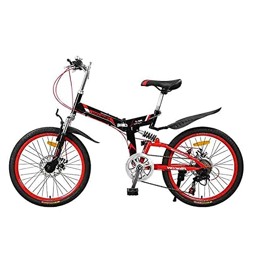 Folding Bike : ZHANGOO Adult And Youth Bicycle 160cm Folding Bicycle, Variable Speed ​​Disc Brake, 7 Variable Speed, Red
