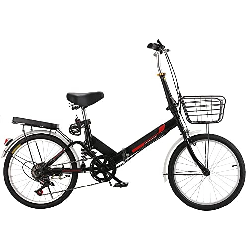 Folding Bike : ZHANGOO Mountain Bike Black Folding Bike, ​Shock ​Absorbing Lightweight And Stylish Bicycle, Variable Speed Running On The Highway, With Back Seat And Basket