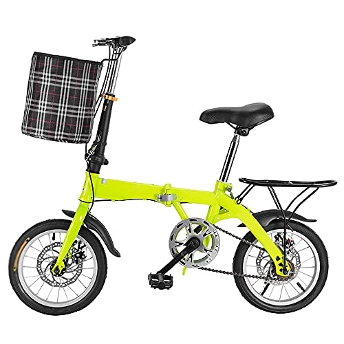 Folding Bike : ZHANGOO Mountain Bike Folding Bike Variable Speed Adjustable Saddle, Handlebar, Wear-resistant Tires, Thickened High Carbon Steel Frame With Basket, Yellow Bicycle